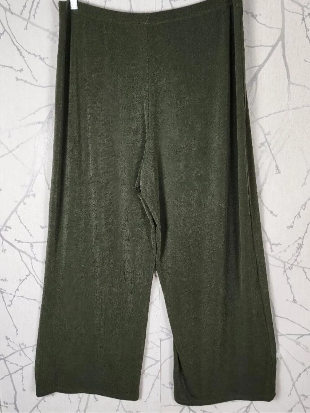 Kim & Co Deep Olive Crinkle Elastic Waist Pull On Wide Leg Pants
